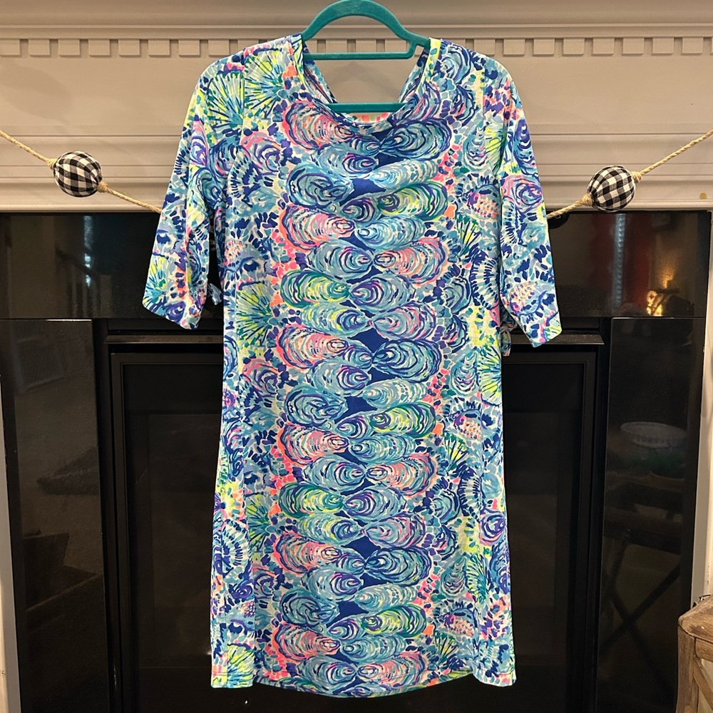 Lilly Pulitzer Blue and Pink Coverup Dress Vibrant Aquatic Print